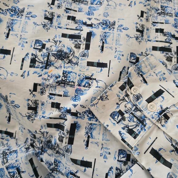 Robert Graham Men’s XL Classic Fit Button Down Shirt Abstract Blue White Stretch - Picture 10 of 11